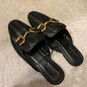 Zara Black Woven Mules with Gold Accent
